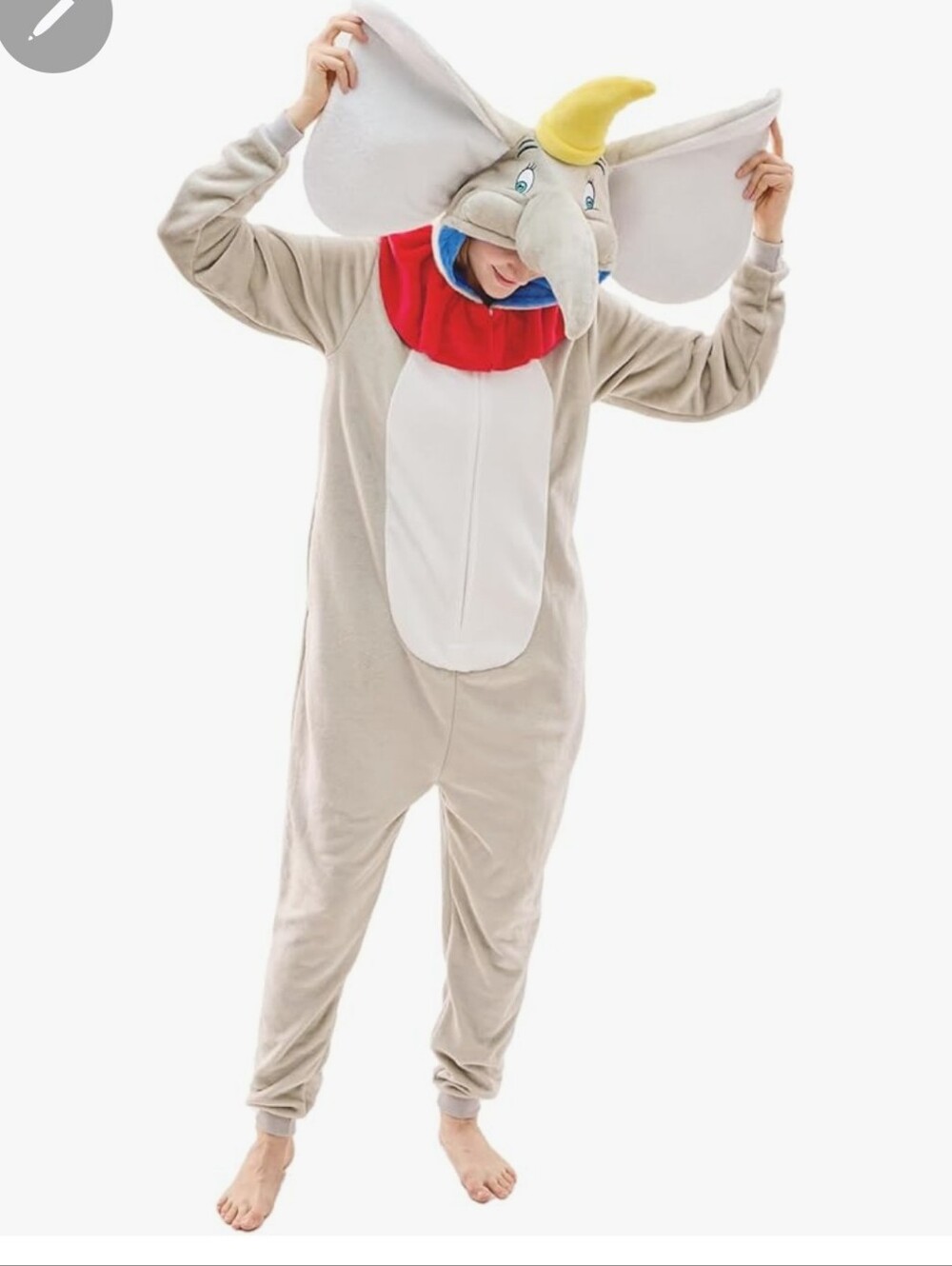Dumbo Inspired Elephant Hooded Plush Onesie Pajamas One Piece Costume Soft Sz S